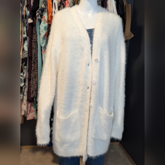 P.J. Salvage Cream Fuzzy Cardigan - Picture 1 of 8